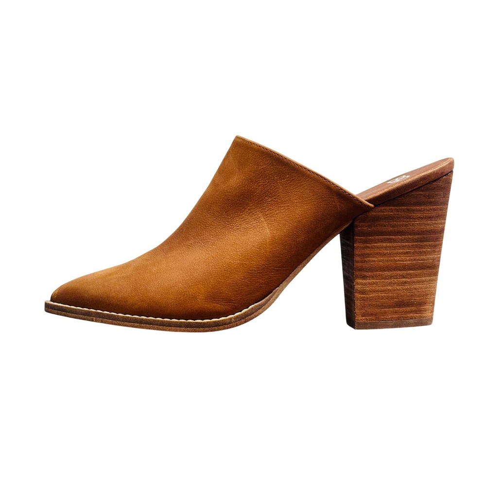 BP. Tan Leather Pointed Toe Block Heel Mules Cognac Brown Womens 9.5M